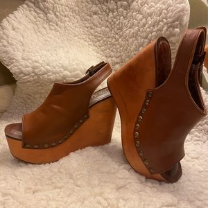 Platform open toe sling backs